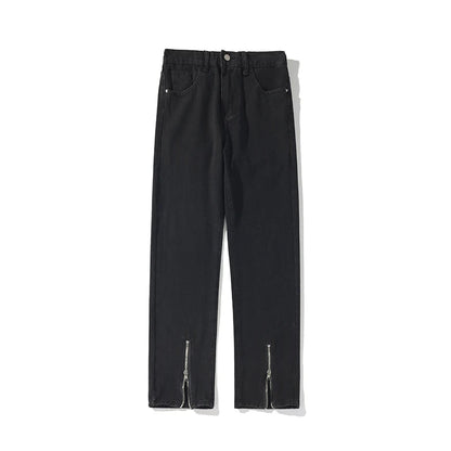 Retro Zipper Elastic Waist Straight Oversized Baggy Pants