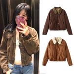 Women’s Warm Flight Jacket Chic Lapel Collar Short Coat