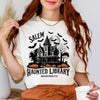 Gothic Haunted Library Tee Vintage Salem Print Halloween Shirt