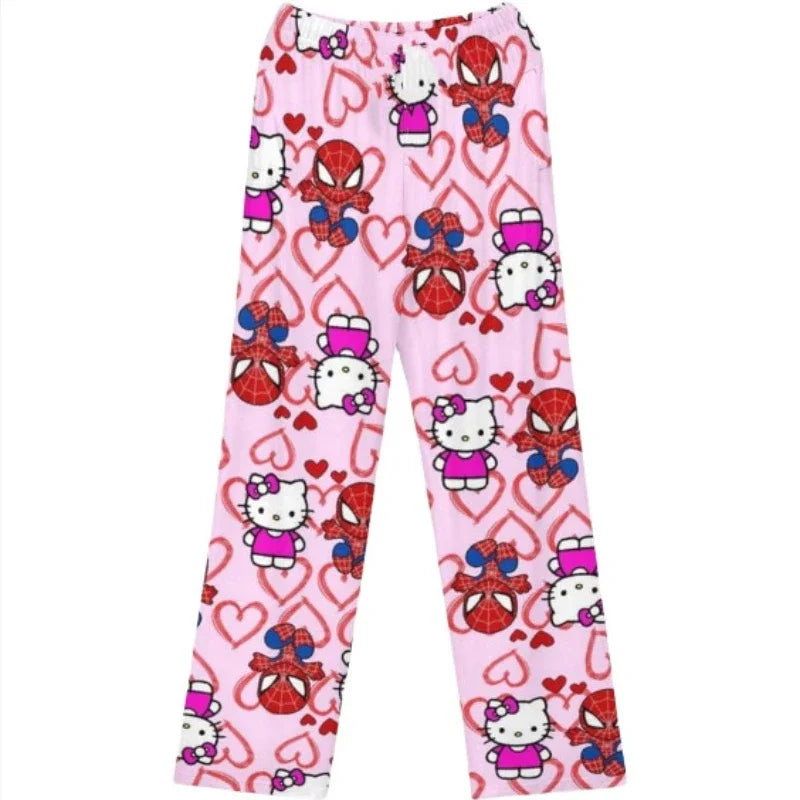 Hello Kitty Spider-Man Pajama Pants Cotton Loose Women’s Lounge Wear
