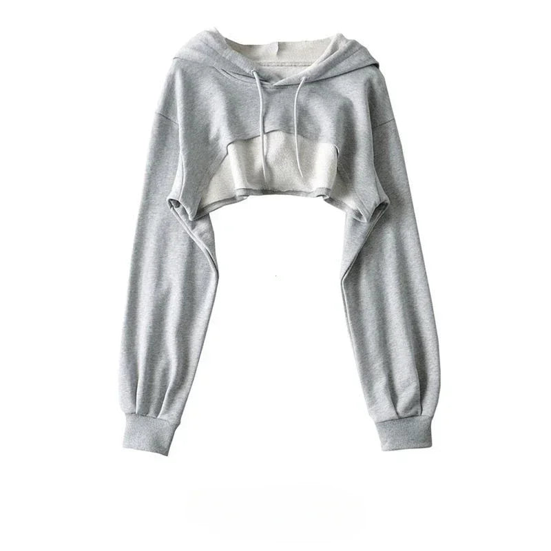 Female Hoodie Personality Irregular Crop Ultra Short Style Long Sleeve