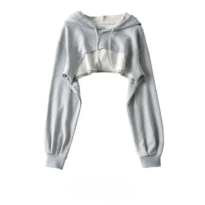 Female Hoodie Personality Irregular Crop Ultra Short Style Long Sleeve