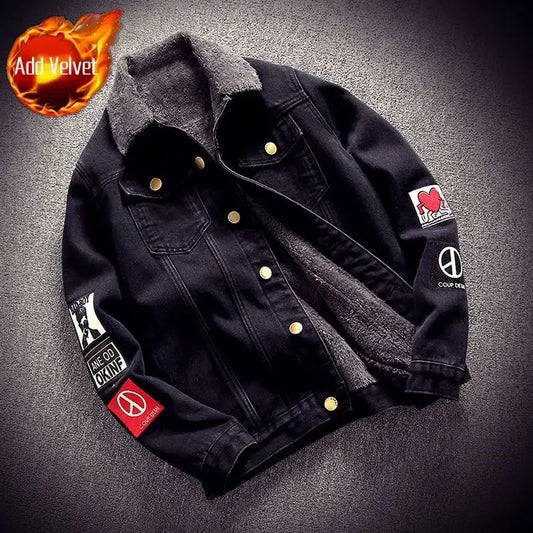 Trendy Korean Men's Jean Jacket Stylish Winter Denim Outerwear
