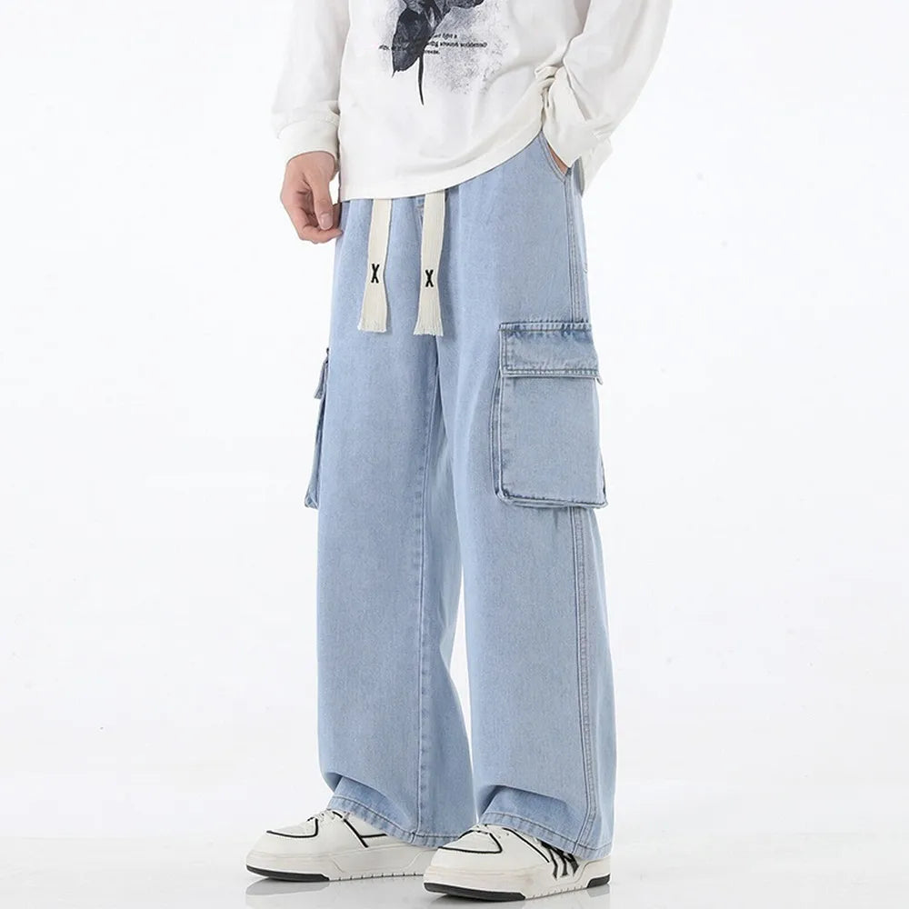 Men's Vintage Y2K Baggy Cargo Jeans Elastic Waist Streetwear
