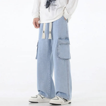 Men's Vintage Y2K Baggy Cargo Jeans Elastic Waist Streetwear
