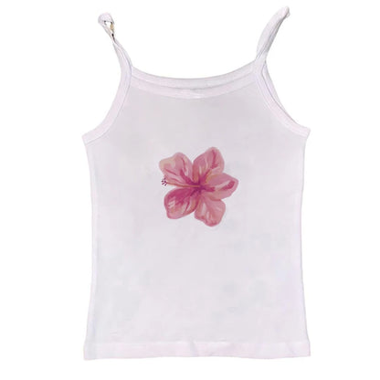 Retro EMO Girl Croptop Short Sleeve Flower Print Aesthetic