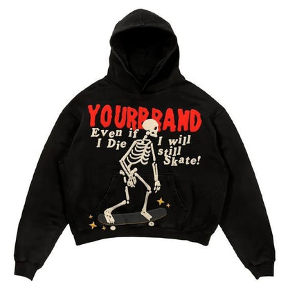 Y2K Retro Hoodie New American Skull Spider Web Print