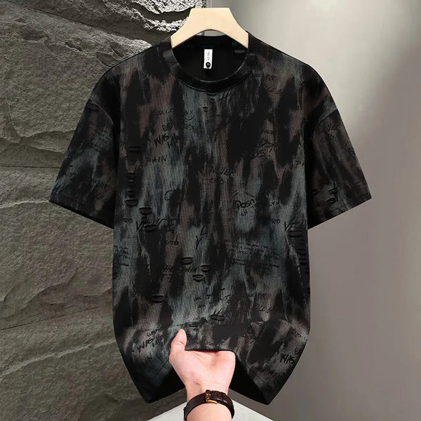 Mens Distressed Ripped T Shirt Oversized Crew Neck Streetwear
