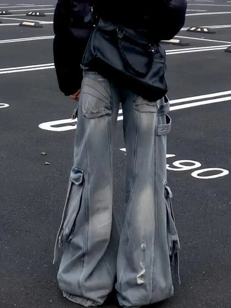 Y2K Grunge High Waist Full-Length Denim Belted Jeans