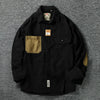 Mens Patch Sleeve Shirt Long Sleeve Washed Cotton Utility Coat