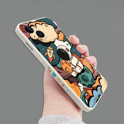 Cartoon Astronaut Square Silicone Case For iPhone Bumper Back Cover