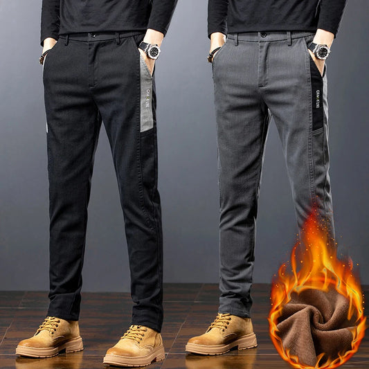 Mens Fleece Lined Thermal Pants Winter Warm Straight Fit Trousers