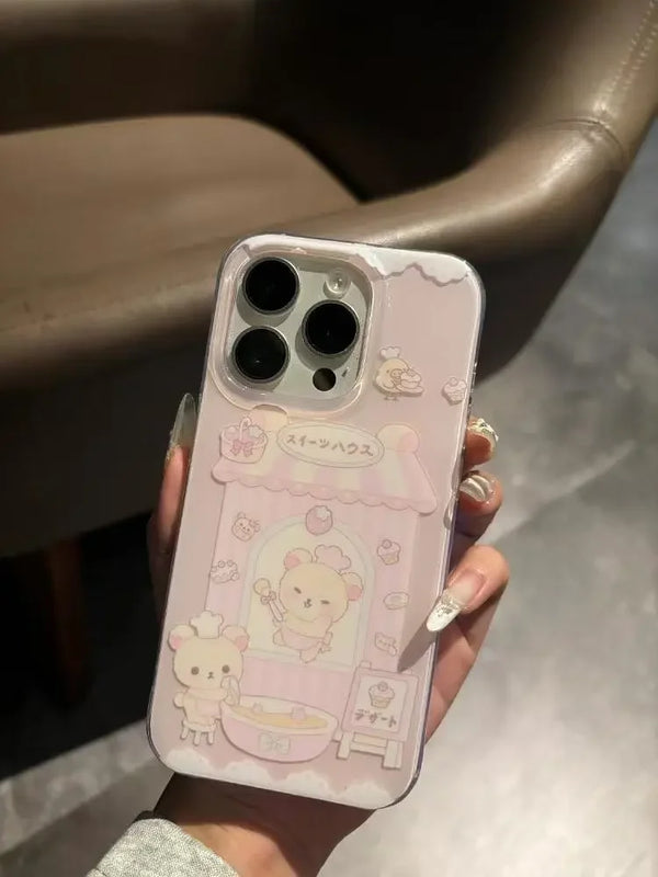 Cute Bear iPhone Case Kawaii Dessert Y2K 12 13 14 15 16 Pro Max
