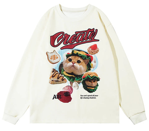 Women Cute Cat Graphic Hoodie Oversize Casual Pullover