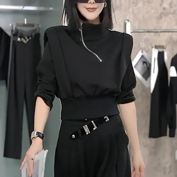 Womens Asymmetric Zip Hoodie Oversized Crop Streetwear Pullover Top