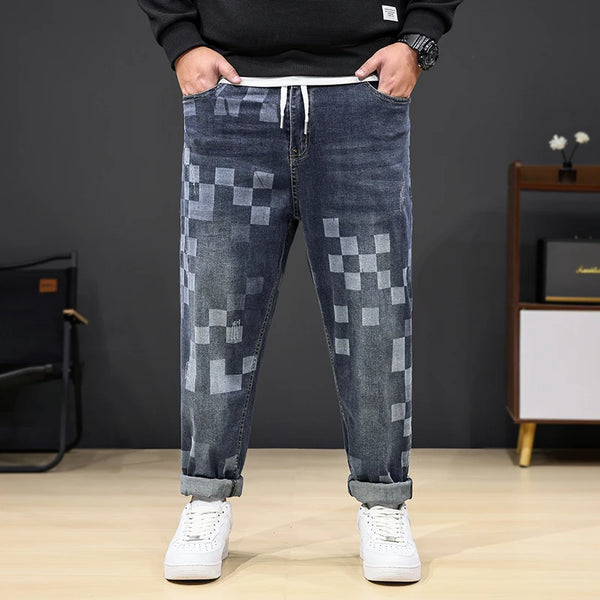 8XL Mosaic Print Oversized Jeans Men’s Loose Denim