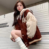 Embroidery Hooded Jacket Outerwear Women American Retro