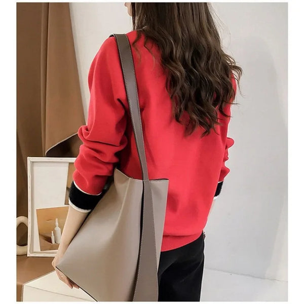 Womens Peter Pan Collar Sweater Color Block Pullover Knit Fall Top