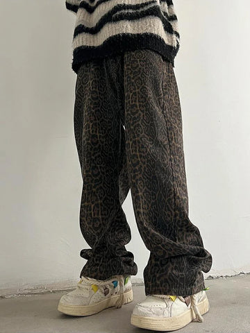 Vintage Leopard  Oversize Wide Leg Men Pants