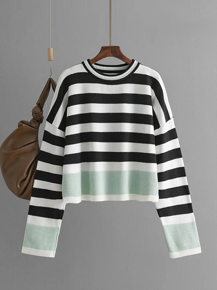 Winter Striped Sweater Women Loose Warm Pullover