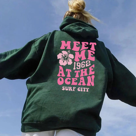 Treffen Sie mich am Ozean Hoodie Ocean Beach Retro Kalifornien Ästhetik