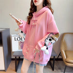 Cute Cat Embroidery Hoodie Loose Sweatshirt For Women Autumnwinter