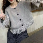 Elegant Tassel Knit Cardigan Women's Retro Loose Sweater