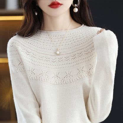 Autumn Winter New Seamless One-Line Pullover WooL Round S Neck UpperBody Hollow - xinnzy