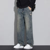 Mens Retro Washed Jeans Loose Straight Leg Fit Vintage Denim Pants