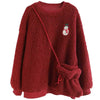 Womens Christmas Embroidered Fleece Hoodie Oversized with Bag