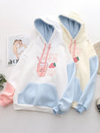 Harajuku Strawberry Print Drawstring Fleece Warm Hoodies Women 2023