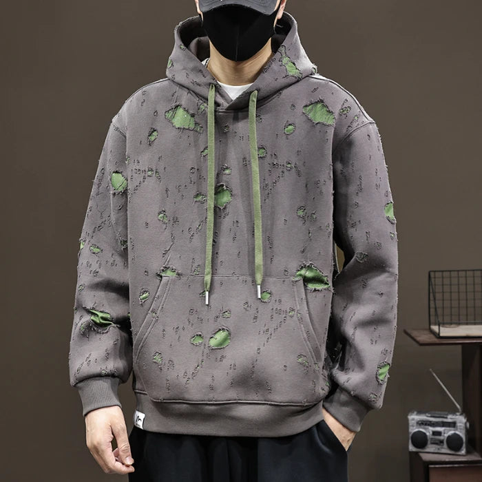 High-End Broken Hole Hoodie Men’s 2024 Oversized Fall Fashion