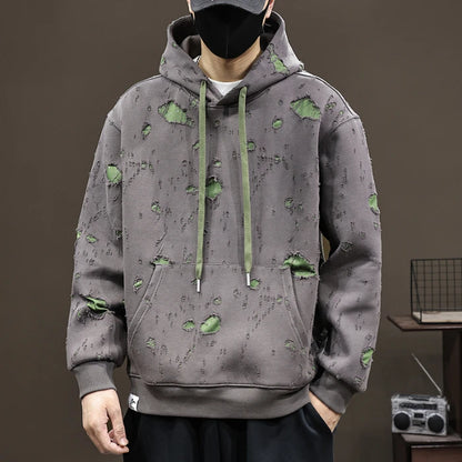 High-End Broken Hole Hoodie Men’s 2024 Oversized Fall Fashion