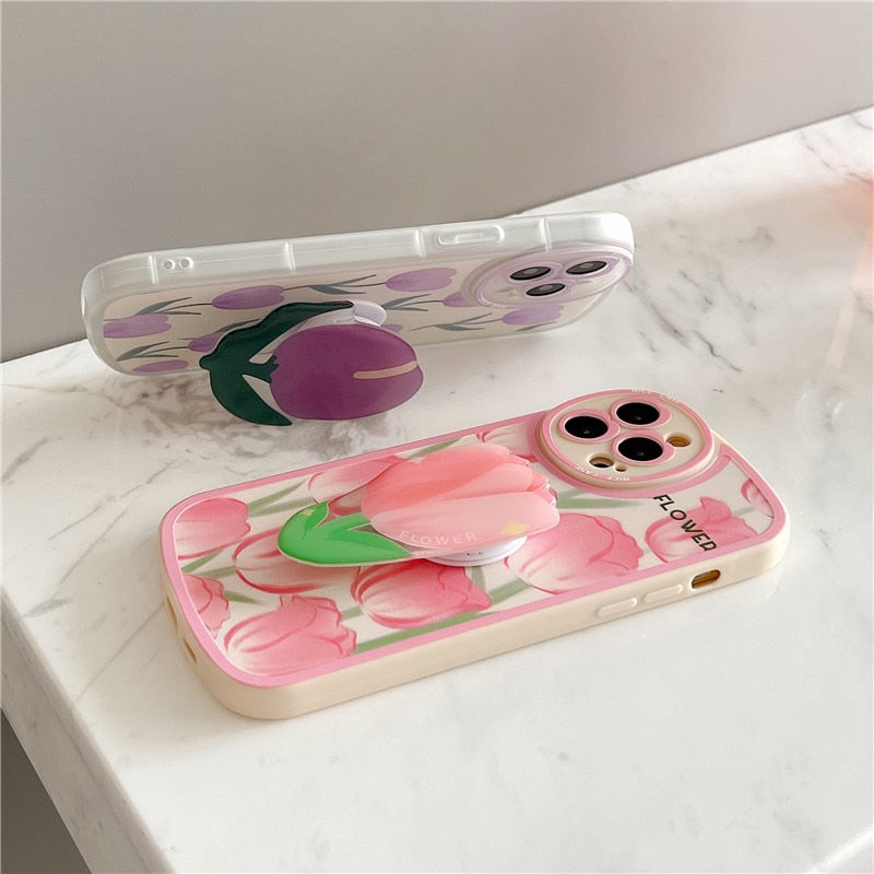 Flower Bracket Ring Holder Stand Soft Phone Case for iphone