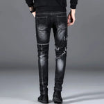 Patchwork Schwarze Stretch Hip Hop Motorrad Jeans