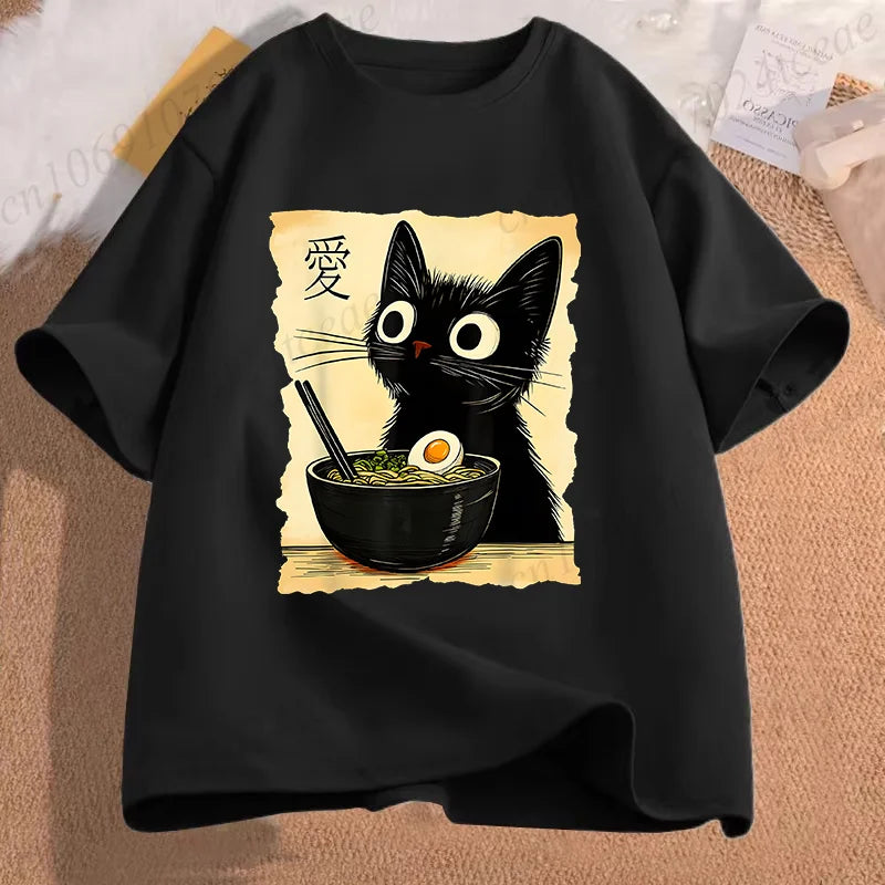 Kawaii Cat Ramen Japanese Anime T-Shirt