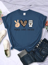 Womens Peace Love Coffee Graphic Tee Cotton O Neck Street Style Shirt