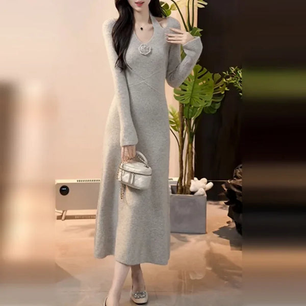 V-Neck Midi Dress Women Floral Clubwear