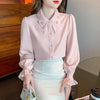 Chic White Chiffon Blouse Womens Long Sleeve Dressy Casual Top 2026