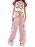 Y2K Women's Cargo Pants for Autumn 2023: Loose Fit, Star and Striped Design, Big Pockets, Harajuku Style