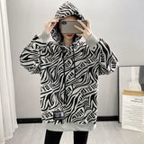 Baggy Pullovers Hoodies Woman Clothing Loose Long Top with Orint on Winter