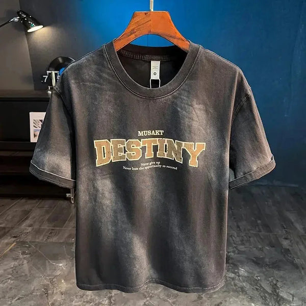 Mens Vintage Washed T Shirt American Retro Loose Fit Summer Tee