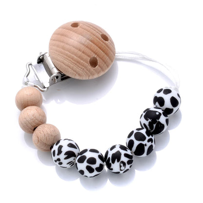 Wooden Pacifier Clip Silicone Beads Baby Teether Toy