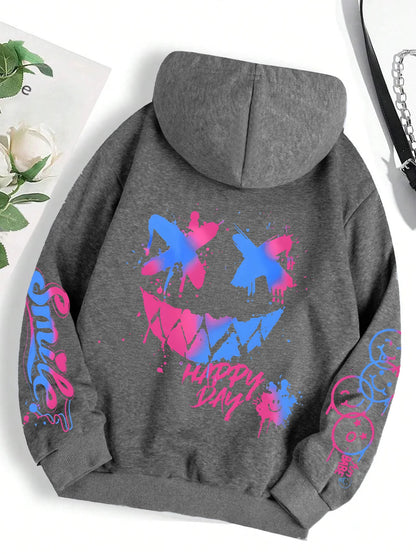 Happy Day Graffiti Women Hoodie Vintage Oversized