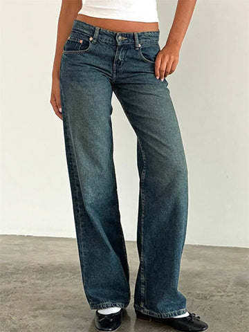 Women's Y2K Wide Leg Denim Pants Low Waist