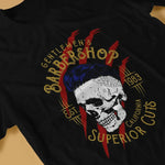 1983 Man's TShirt Gentlemen Barbershop Skull O Neck Tops Fabric T Shirt