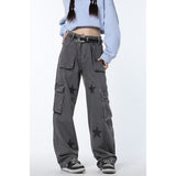 Women Jeans Vintage Straight Baggy Denim Pants Stars American Fashion Streetwear