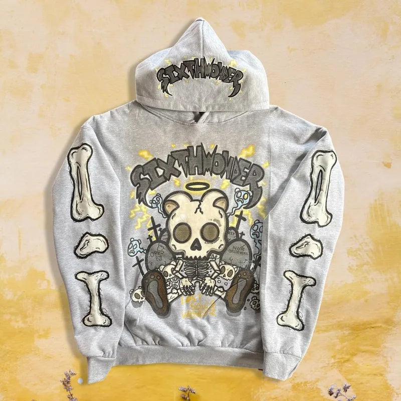 Gothic fashion skull print design hoodie for men y2k Retro