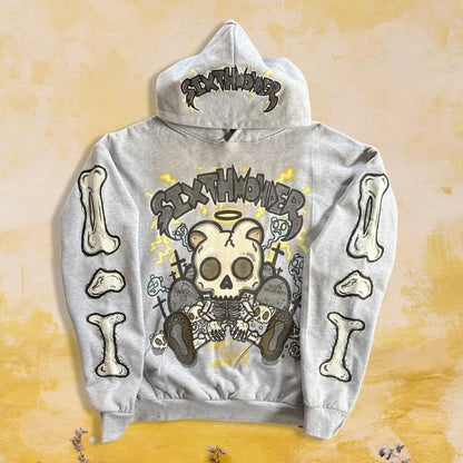 Gothic fashion skull print design hoodie for men y2k Retro