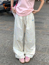 Womens Stars Print Cargo Pants High Waist Wide Leg